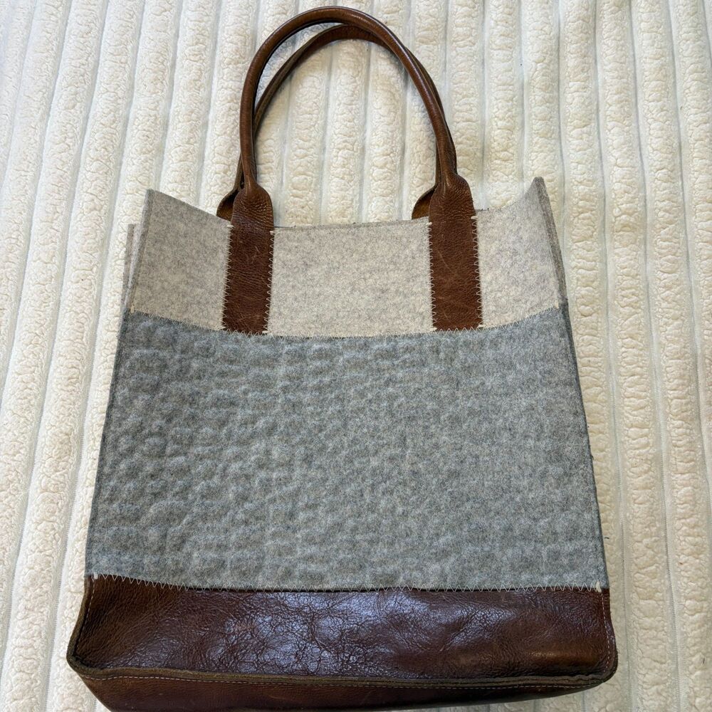 Graf Lantz One Size OS Merino Wool Felt Leather Tote Bag Handbag Minimalist Boho